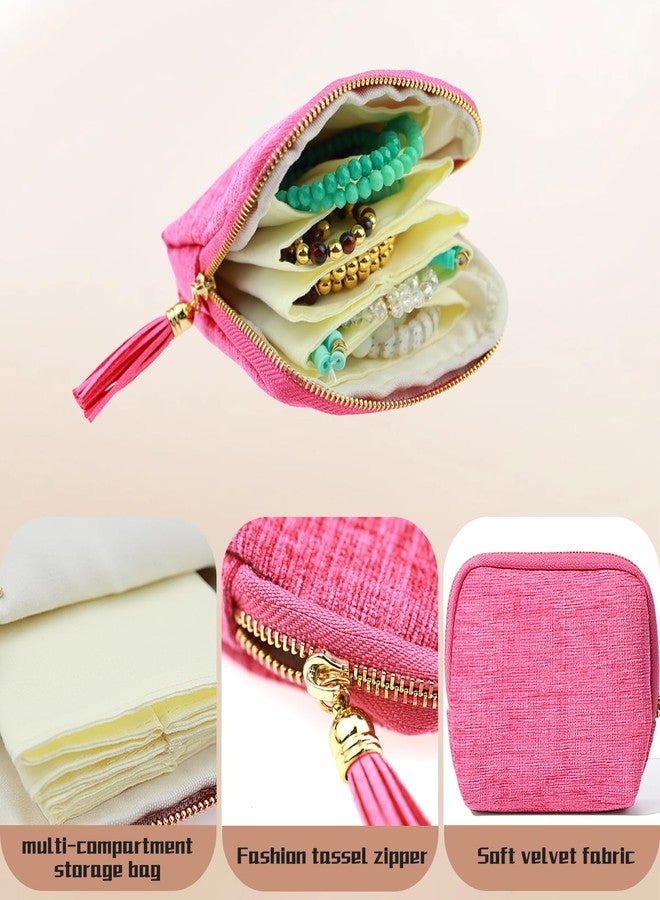Foaryoer New Mini Travel Jewelry Bag - Portable Small Travel Jewelry Pouch for Bracelets,Ring,Mini Portable Jewelry Case for Travel Storage and Daily Storage(Pink) - Image 2